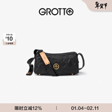 GROTTO个乐黑石包小号迷你号无性别主义植鞣绵羊皮单肩斜挎软包新年礼物 黑石S水波纹金标