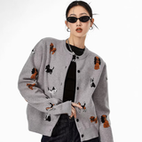 ICH MODE美式针织衫开衫女春季毛衣轻奢外套上衣打底衣短款慵懒风花灰色S