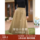 茵曼（INMAN）半身裙女士2026年春夏女装新款复古显瘦通勤中长款纯棉长裙子 卡其色 -18518192 L