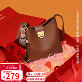 viney牛皮包包女包品牌水桶包轻奢单肩斜挎包生日元旦礼物送女生女友