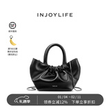 INJOYLIFE褶皱云朵包小手提包小众百搭羊皮链条包单肩斜挎包可爱女包 黑色