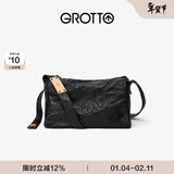 GROTTO个乐黑石包经典大容量植鞣绵羊皮单肩斜挎通勤软包男女款新年礼物 黑石M（黑标）