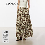 MO&Co.半身裙春夏法式度假抽象笔触桑蚕丝棉质高腰长裙度假风摩安珂 抽象笔触色 S 160