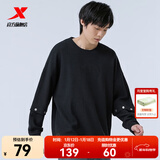 特步（XTEP）钜惠卫衣男女装运动服针织上衣宽松圆领长袖t恤打底衫运动套头衫 正黑色-0309（情侣款） 3XL