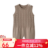 Auro Mesa韩式婴儿背带裤春秋男女宝宝针织连体裤新生儿哈衣爬服纯棉0-1岁 无袖连体衣 80cm