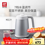 双立人（ZWILLING）【马柏全同款】烧水壶双层防烫电热水壶不锈钢家用调温保温电水壶1.7L大容量智能自动断小家电NOW 1.7L 银色【7档调温】
