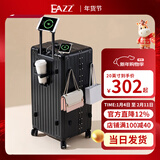 EAZZ【5轮承重+轻便加大容量】行李箱女拉杆箱男旅行箱学生密码皮箱子 《新增多功能 坚固铝框》黑色 C型长途 约常规箱28英寸容量5轮