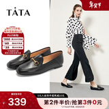 他她（TATA）方头乐福鞋女休闲平底一脚蹬小皮鞋女单鞋春秋款FLC22AM4 黑色 38
