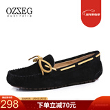 OZZEG澳洲豆豆鞋女春夏季真皮透气休闲单鞋平底防滑孕妇鞋软底一脚蹬懒 黑色 36