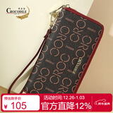 鳄鱼恤圣诞节礼物女士拉链手拿包字母老花钱包长款手机包生日酒红
