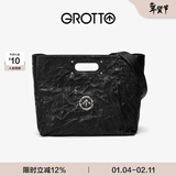 个乐经典CARRY托特包大容量通勤植鞣褶皱绵羊皮手提单肩包新年礼物 经典黑银标L