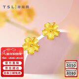 谢瑞麟（TSL）新年礼物黄金耳钉磨砂朱槿花朵足金耳饰YM352 约0.70g生日礼物
