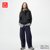优衣库女装针织廓形长裤/弯刀镰刀裤子483722 482287 483722/69藏青色 M