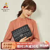 稻草人（MEXICAN）包包女包牛皮单肩包百搭小香风链条菱格斜挎手机新年礼物送女生 纯黑