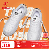 乔丹男鞋板鞋革面小白鞋女鞋空军一号厚底增高情侣休闲运动鞋本命年 男-白色【店长推荐】 43