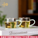 禾器·斑斓禾器2024新款品茗杯带把手耐高温高硼硅玻璃杯子晶彩清尚杯90ml 清尚杯-浅玉色（一对装）90ml