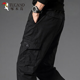 啄木鸟秋冬季工装裤男式厚款休闲长裤宽松加大码纯色简约百搭款男士裤子 2011黑色 XL