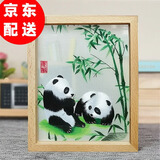 老秀馆蜀绣熊猫伴手礼双面刺绣摆件工艺品中国特色礼物送老外出国纪念品 榉木外框-竹子熊猫（JD发货）