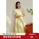独束大码女装【双色可选】法式茶歇娃娃领连衣裙女夏装微胖mm裙子 柠檬黄 XL （尺码：3） 拍前和客服确认尺码