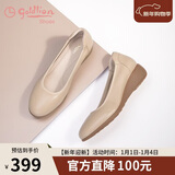 金利来（Goldlion）【新年礼物】女鞋坡跟圆头牛皮浅口一脚蹬单鞋G662320016杏色37