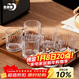 青苹果耐热玻璃咖啡杯300ml6只装 家用玻璃水杯 竖纹茶杯洋酒杯啤酒杯