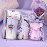 斐礼物饰实用生日礼物女生送朋友闺蜜伴手礼女伴娘公司员工结婚礼盒保温杯 渐变紫保温杯+遮阳伞+小熊毛巾 450ml 紫色渐变礼盒送小花束