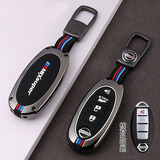 猛速适用日产钥匙套天籁14代轩逸奇骏逍客尼桑骐达劲客阳光楼兰车壳扣 D款4键喇叭-金属扣【亮黑色】