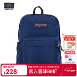 JANSPORT杰斯伯书包轻便双肩包男女旅行包简约背包电脑包学生校园 4QUT003海军蓝/藏青色-侧边袋
