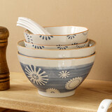 传旗 家用陶瓷大碗6英寸 斗笠陶瓷碗泡面碗 家用餐具 和风蓝韵