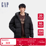 盖璞男装徽章logo抽绳立领连帽羽绒服纯色外套677652 黑色 S (165/88A) 亚洲尺码