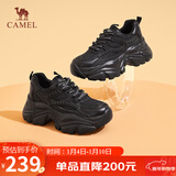 骆驼（CAMEL）老爹鞋女运动拼接鞋面厚底休闲鞋 L24S283622 黑色（四季款） 38