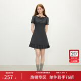 范思蓝恩气质辣妹短袖连衣裙女2025夏新款收腰拼接百褶裙子2062 灰色 M