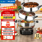 美菱 （MeiLing）电炒锅多功能加厚食品级304不锈钢电炒锅家用电热锅一体式电煮锅电蒸锅电火锅 【升级大开关】一锅双笼14L 30CM