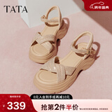 他她（TATA）凉鞋女鞋2025秋季新款休闲厚底法式气质时装凉鞋女 杏色 37