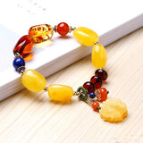 欧采妮蜜蜡手串天然原石血珀金珀花珀玫瑰花挂坠多宝手链送老婆妈妈礼物