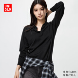 优衣库女装精纺美利奴羊毛POLO领针织衫/通勤478333 09 黑色 XL /165/92A