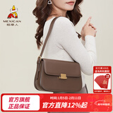 稻草人（MEXICAN）包包女包秋冬新款牛皮单肩包复古休闲通勤马鞍包新年礼物送女生 啡色