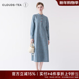 浮云堂.风」清影.新中式改良提花牛仔连衣裙女2025秋文艺长袖碎花中长裙 挼蓝 M