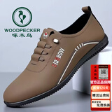 啄木鸟全牛皮男鞋2025男士真皮鞋运动休闲鞋透气软底驾车男鞋 棕色 40