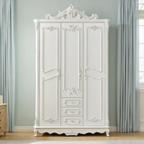 浪漫壹嘉衣柜欧式卧室家用会所法式收纳储物柜子白色烤漆双三开门衣橱雕花 板木结合【欧式三门衣柜】描银