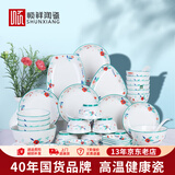 顺祥陶瓷碗碟套装碗盘釉下彩创意家用盘子碗筷10人食餐具整套乔礼盒 清新物语10人份礼盒装 60头