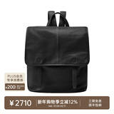 裘真新年礼物植鞣羊皮信使系列竖款双肩包大容量上班通勤休闲背包新款 黑色