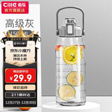 希乐大容量水杯子男女户外健身吸管杯tritan材质塑料杯1.5L灰-2219