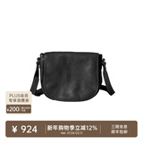 裘真头层植鞣牛皮休闲马鞍包复古简约单肩斜挎包女真皮小包 黑色