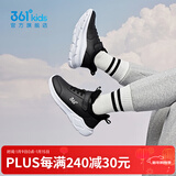 361°儿童运动鞋男童跑鞋秋冬密网轻便魔术贴女童皮革加绒保暖运动鞋 【皮革】碳黑/361度白 41