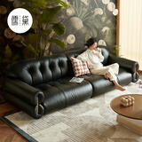 儒黛黑糖云朵真皮沙发头层牛皮中复古法式轻奢一字直排黑色客厅小户型 金属款-2.8米直排-可视面真皮 V-ultra（加厚半青皮1.6-1.8mm）