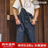 马登工装美式复古情侣甲板背带裤水洗丹宁直筒阔腿牛仔裤休闲长裤男潮 牛仔蓝 3XL