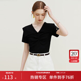 范思蓝恩23FS12684优可丝设计感娃娃领针织短袖女夏季新款 黑色 L