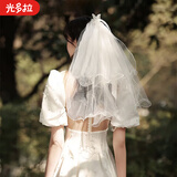光多拉求婚头纱领证登记发夹头纱拍照道具蝴蝶结蓬蓬头纱仪式感
