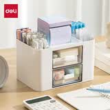 得力（deli）笔筒文具收纳办公室书桌整理神器化妆品置物架 透明抽屉式置物收纳盒 白
